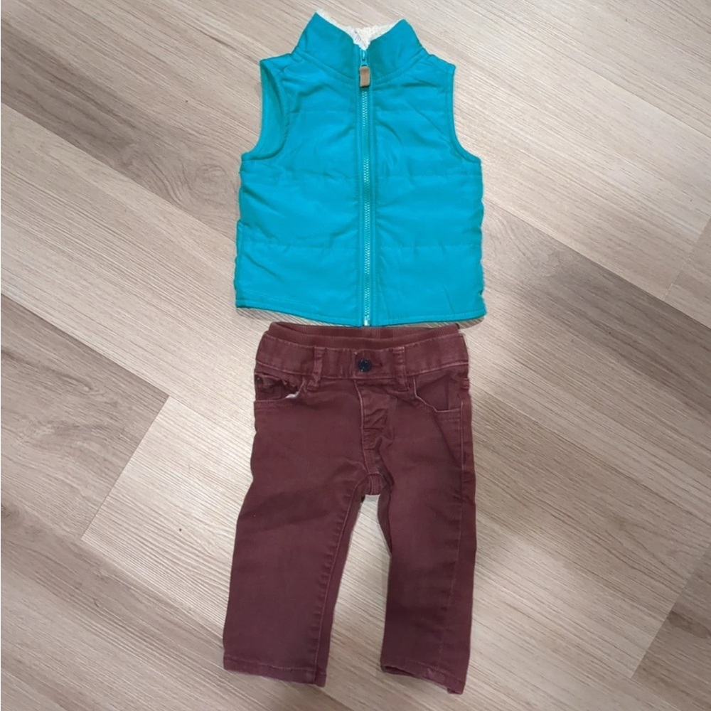 6 month outfit Green Carter's vest maroon corduroy baby gap pants